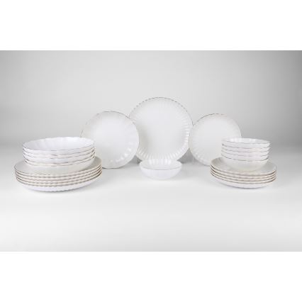 24-Piece Porcelain Dinnerware Set — White with Gold Trim