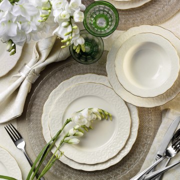 24-piece porcelain dinnerware set — white with gold trim