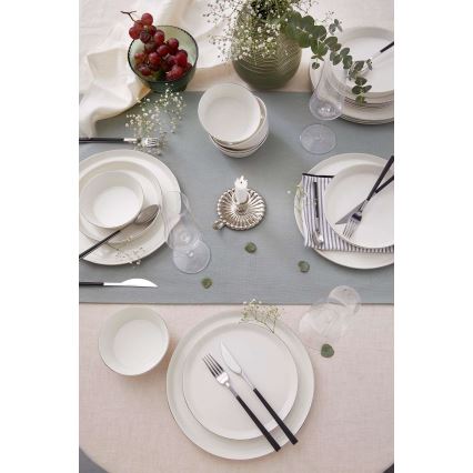 24-piece porcelain dinnerware set — white with silver trim