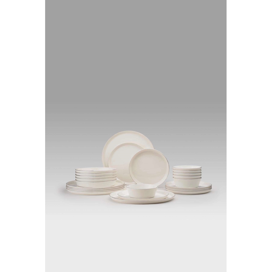 24-piece porcelain dinnerware set — white with silver trim
