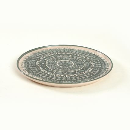 24-Piece Stoneware Dining Set – Beige/Green