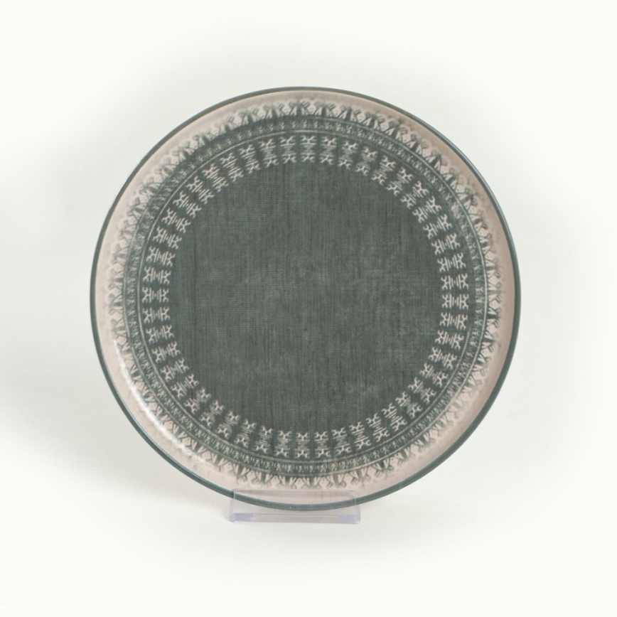 24-Piece Stoneware Dining Set – Beige/Green