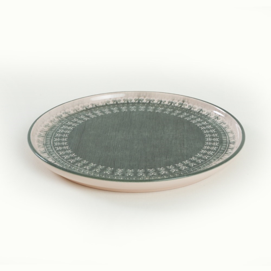 24-Piece Stoneware Dining Set – Beige/Green