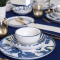24-piece stoneware dinner set, white/blue