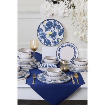 24-piece stoneware dinner set, white/blue