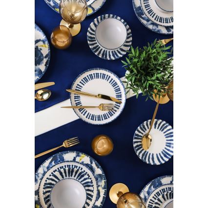 24-piece stoneware dinner set, white/blue
