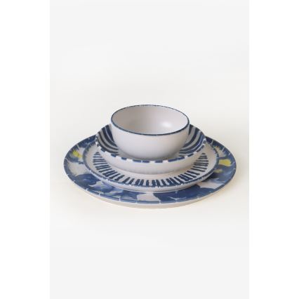 24-piece stoneware dinner set, white/blue