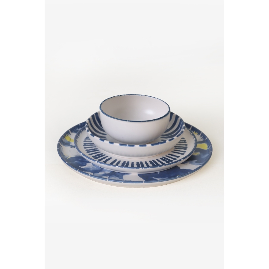 24-piece stoneware dinner set, white/blue