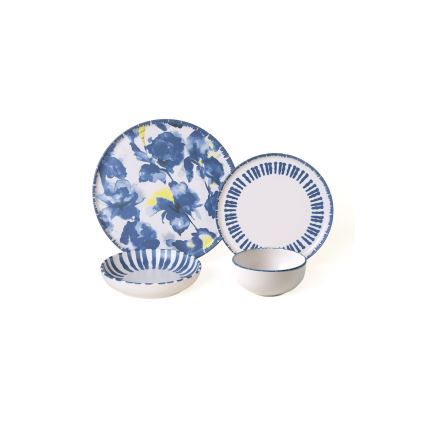 24-piece stoneware dinner set, white/blue