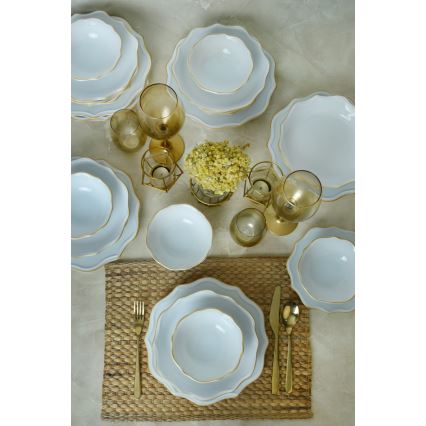 24-piece stoneware dinnerware set - white with gold trim