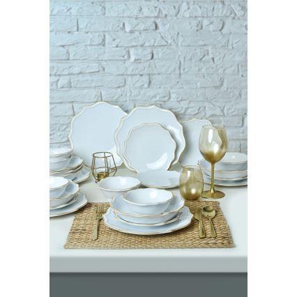 24-piece stoneware dinnerware set - white with gold trim