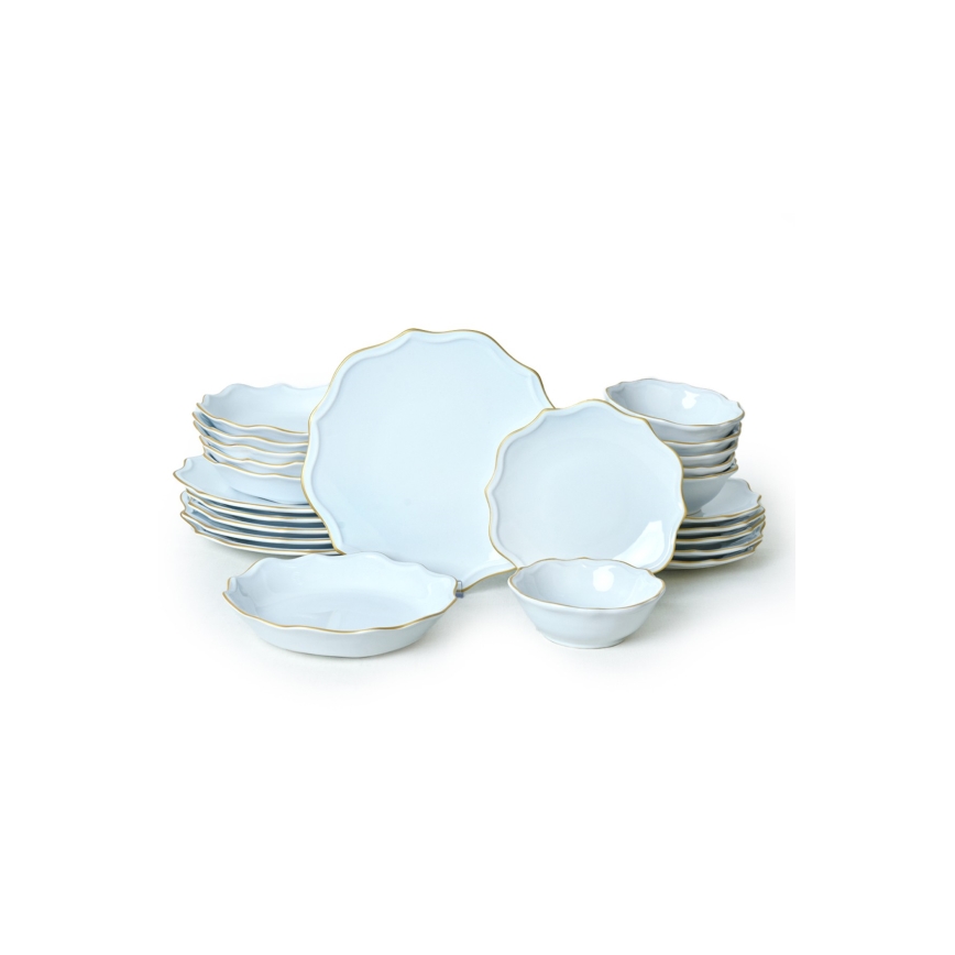 24-piece stoneware dinnerware set - white with gold trim
