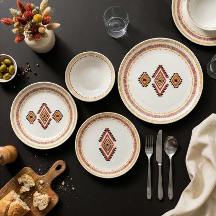 24-piece vibrant multicolored ceramic dinner set