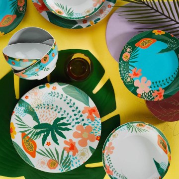 24-piece vibrant multicolored porcelain dinner set