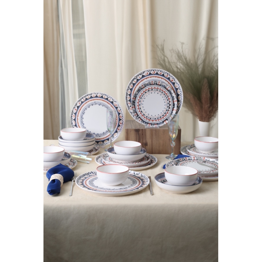 24-piece vibrant multicolored stoneware dinnerware set
