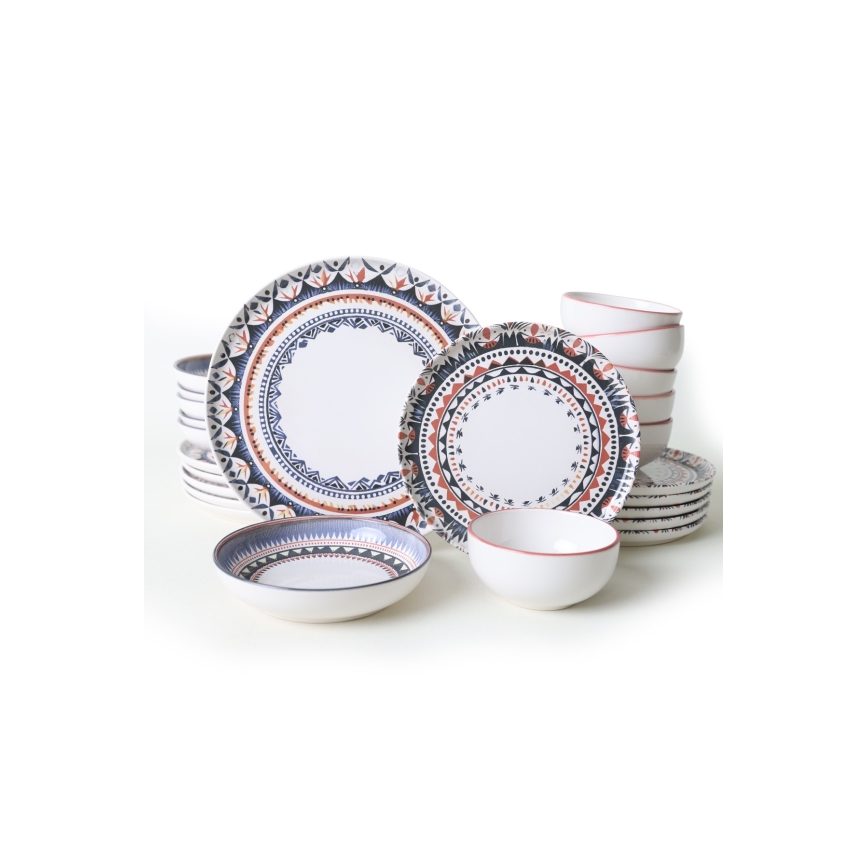 24-piece vibrant multicolored stoneware dinnerware set