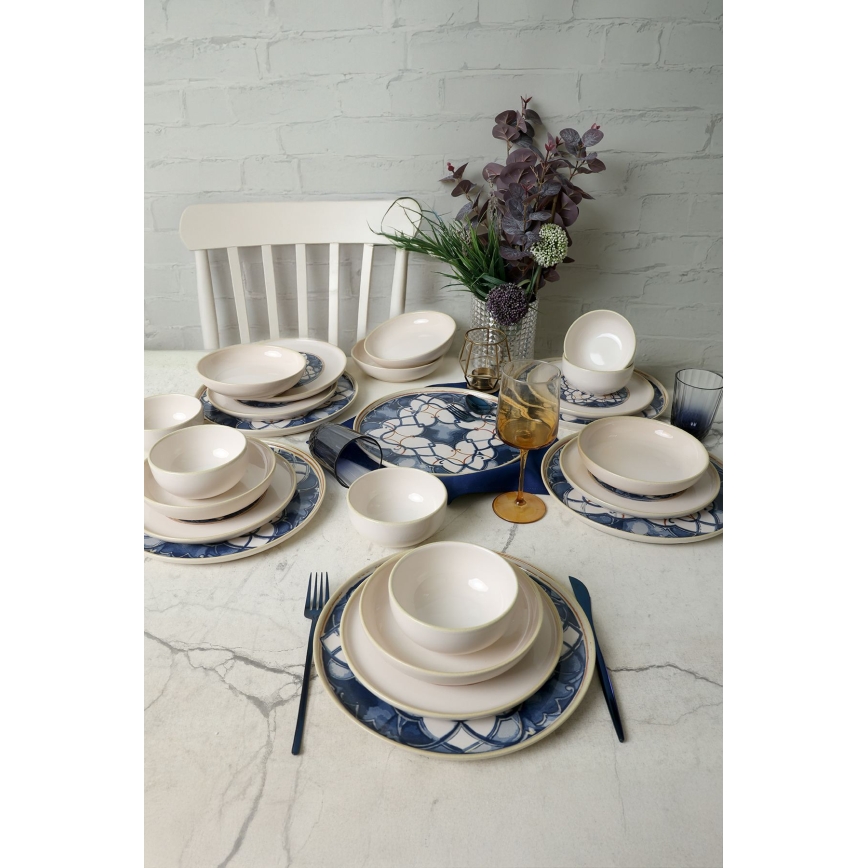 24-piece white and blue ceramic dinner set