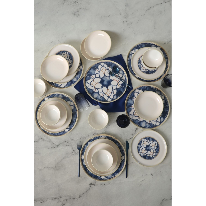 24-piece white and blue ceramic dinner set