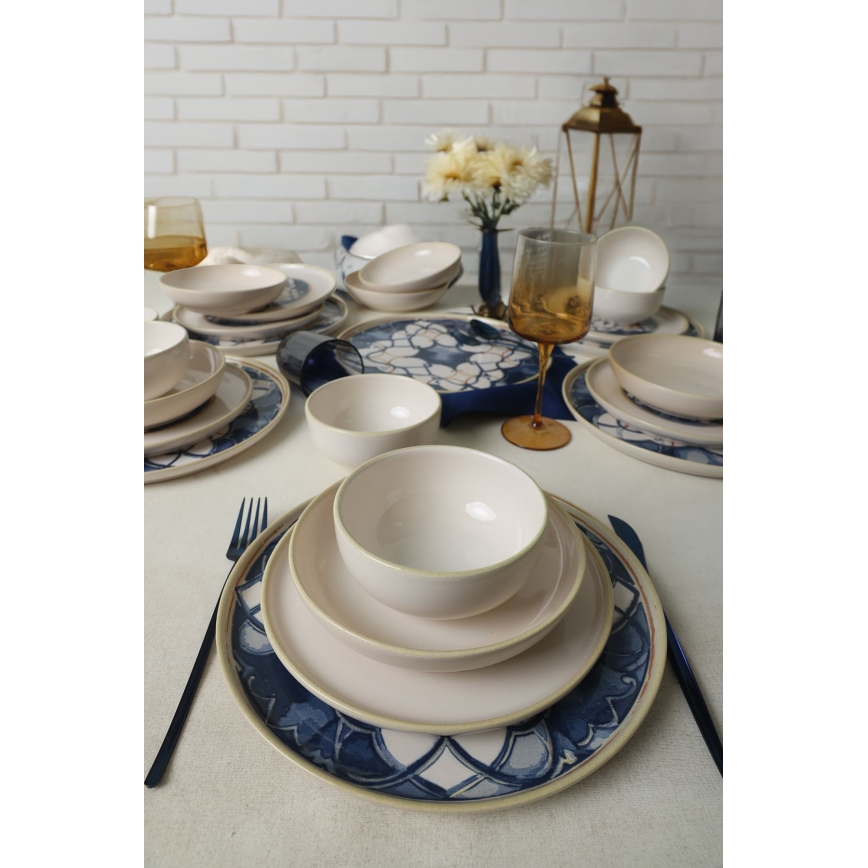24-piece white and blue ceramic dinner set