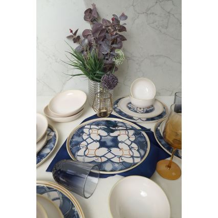 24-piece white and blue ceramic dinner set