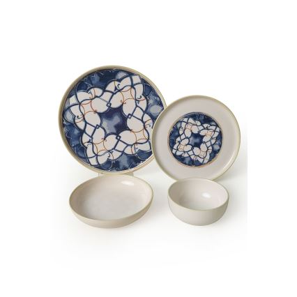24-piece white and blue ceramic dinner set
