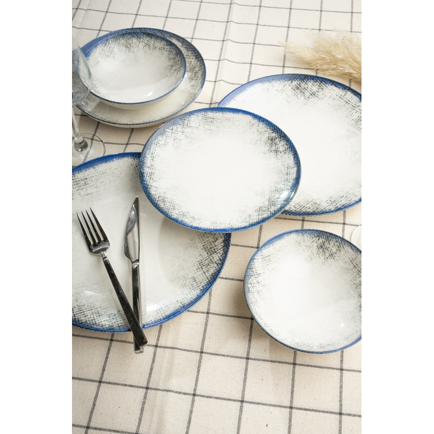24-piece White and Blue Porcelain Dinner Set
