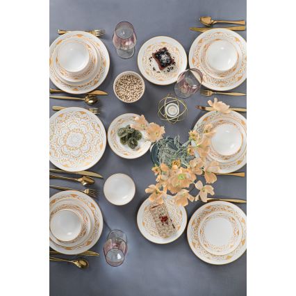 24-piece white and gold ceramic dinnerware set
