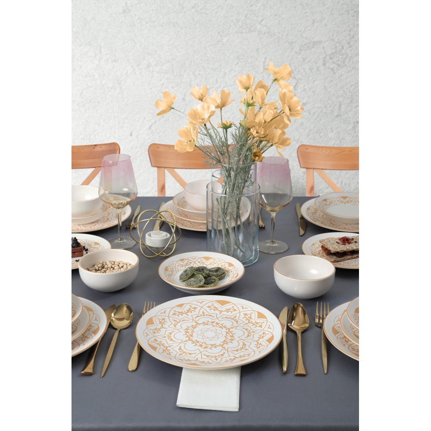 24-piece white and gold ceramic dinnerware set