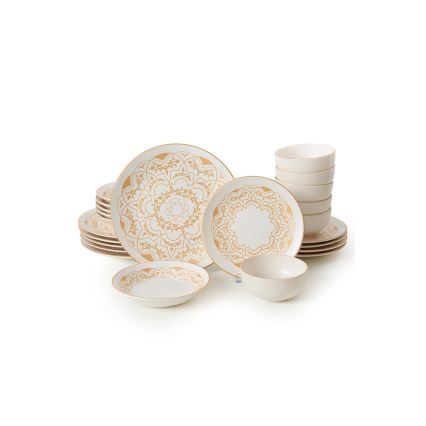 24-piece white and gold ceramic dinnerware set