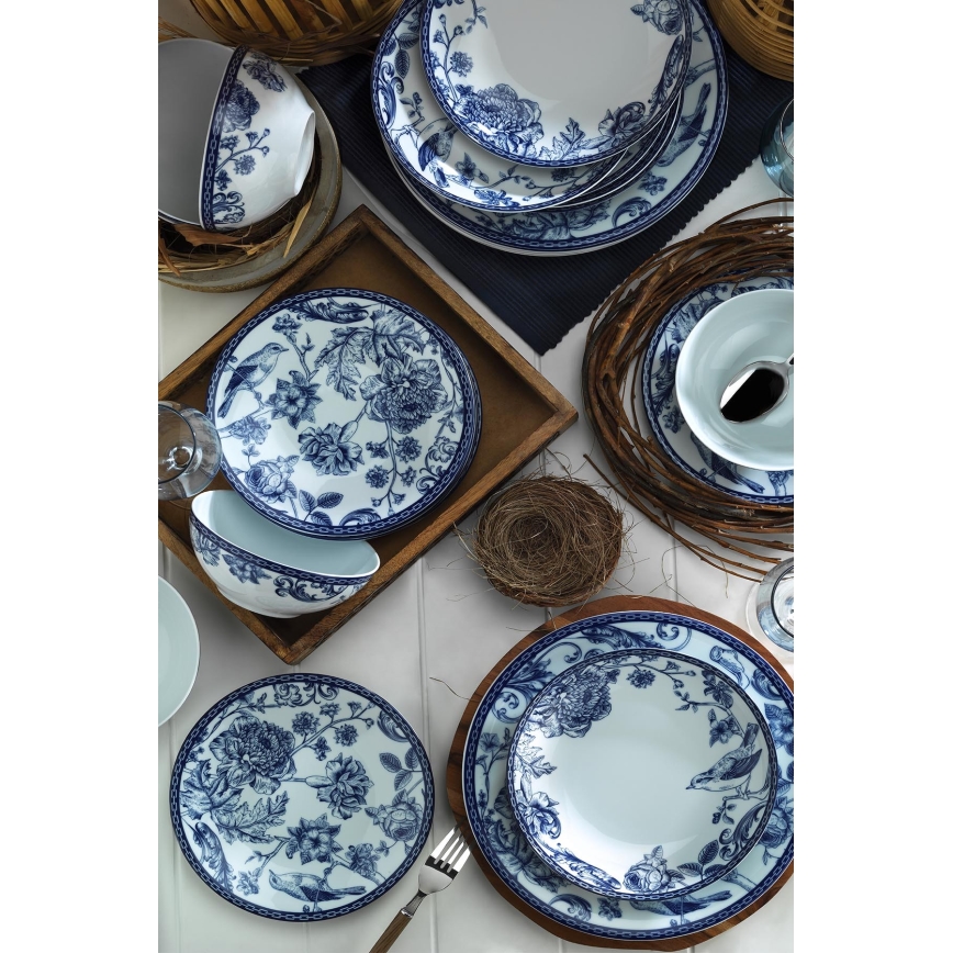 24-piece white/blue porcelain dining set