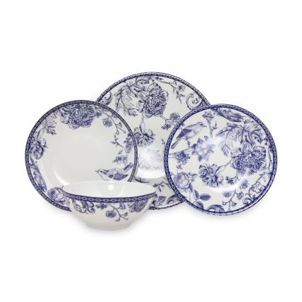 24-piece white/blue porcelain dining set
