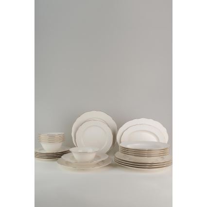 26-piece porcelain dinner set in white, silver and ivory