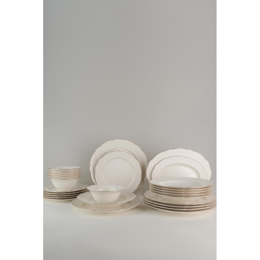 26-piece porcelain dinner set in white, silver and ivory