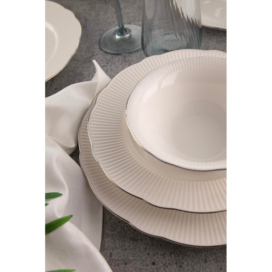 26-piece porcelain dinner set in white, silver and ivory