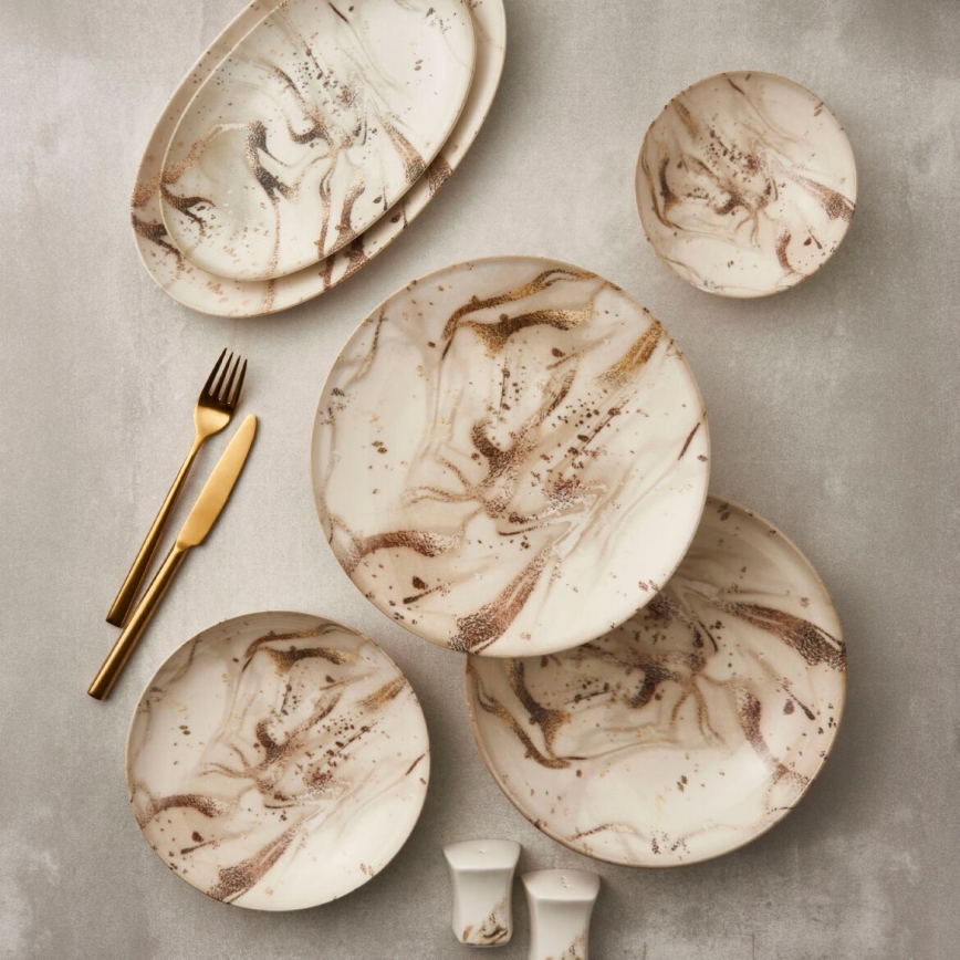 26-piece porcelain dinnerware set beige/brown