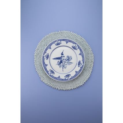 26-piece porcelain dinnerware set in white and blue