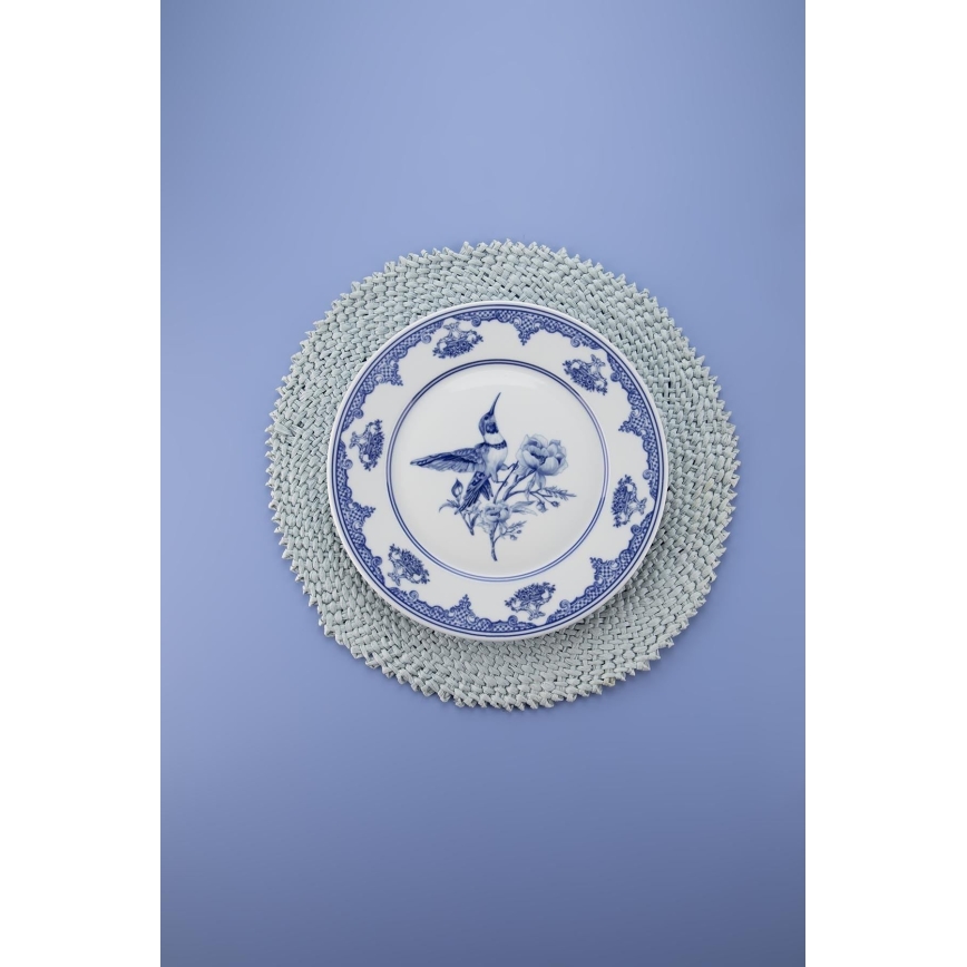 26-piece porcelain dinnerware set in white and blue