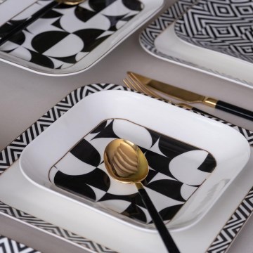 26-piece Porcelain Dinnerware Set, White/Black