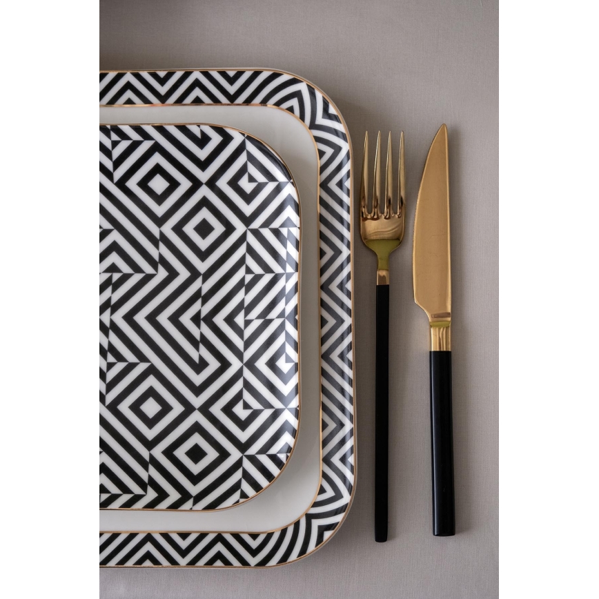 26-piece Porcelain Dinnerware Set, White/Black