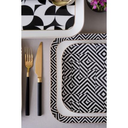 26-piece Porcelain Dinnerware Set, White/Black