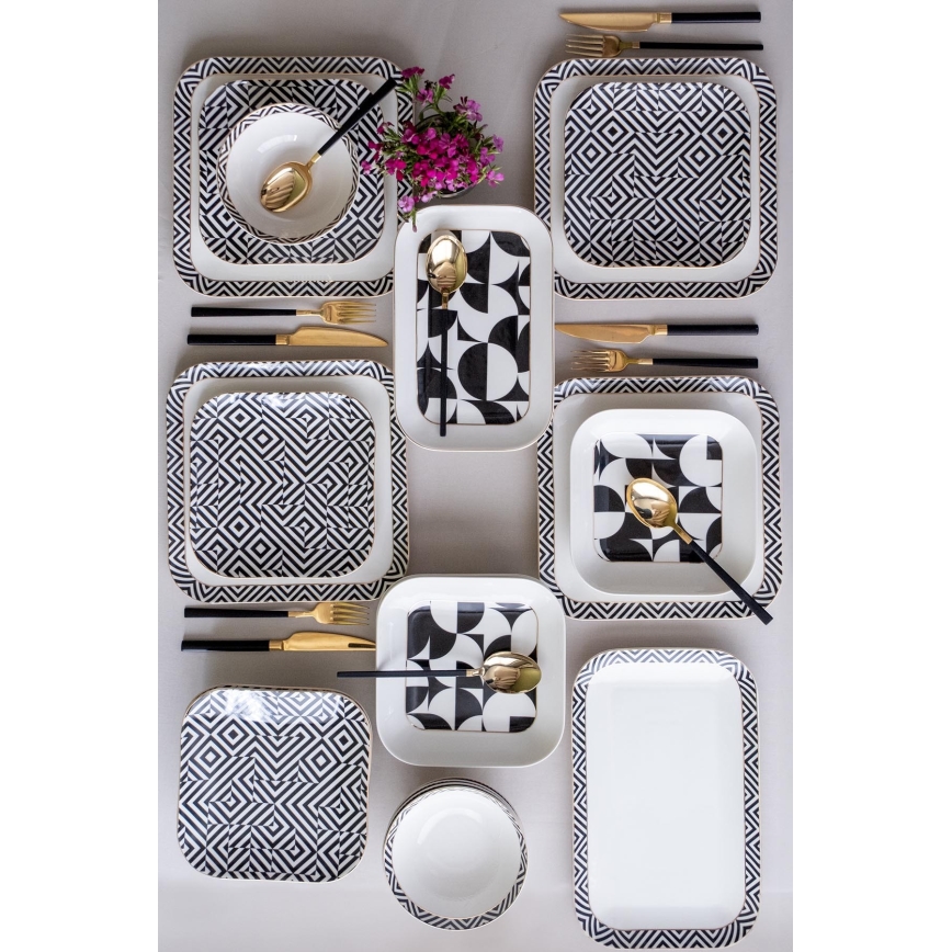 26-piece Porcelain Dinnerware Set, White/Black