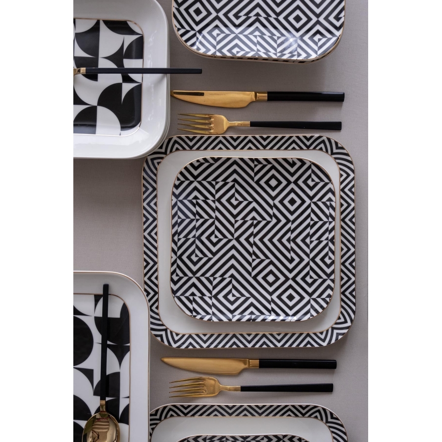 26-piece Porcelain Dinnerware Set, White/Black