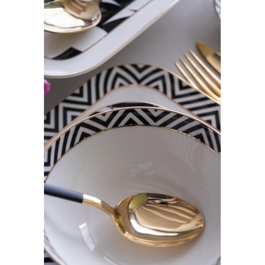 26-piece Porcelain Dinnerware Set, White/Black
