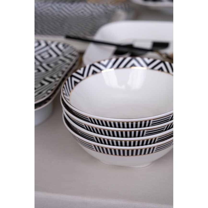 26-piece Porcelain Dinnerware Set, White/Black