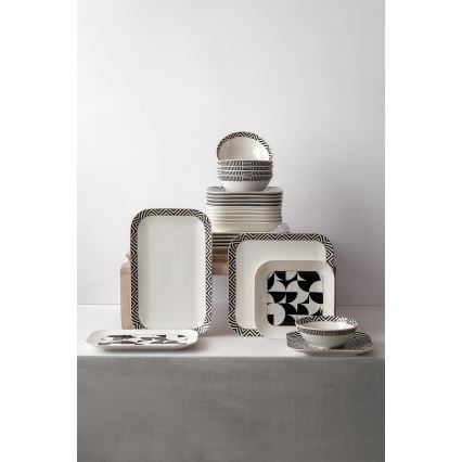 26-piece Porcelain Dinnerware Set, White/Black