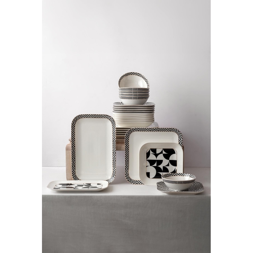 26-piece Porcelain Dinnerware Set, White/Black