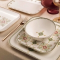 26-piece porcelain dinnerware set, white/green