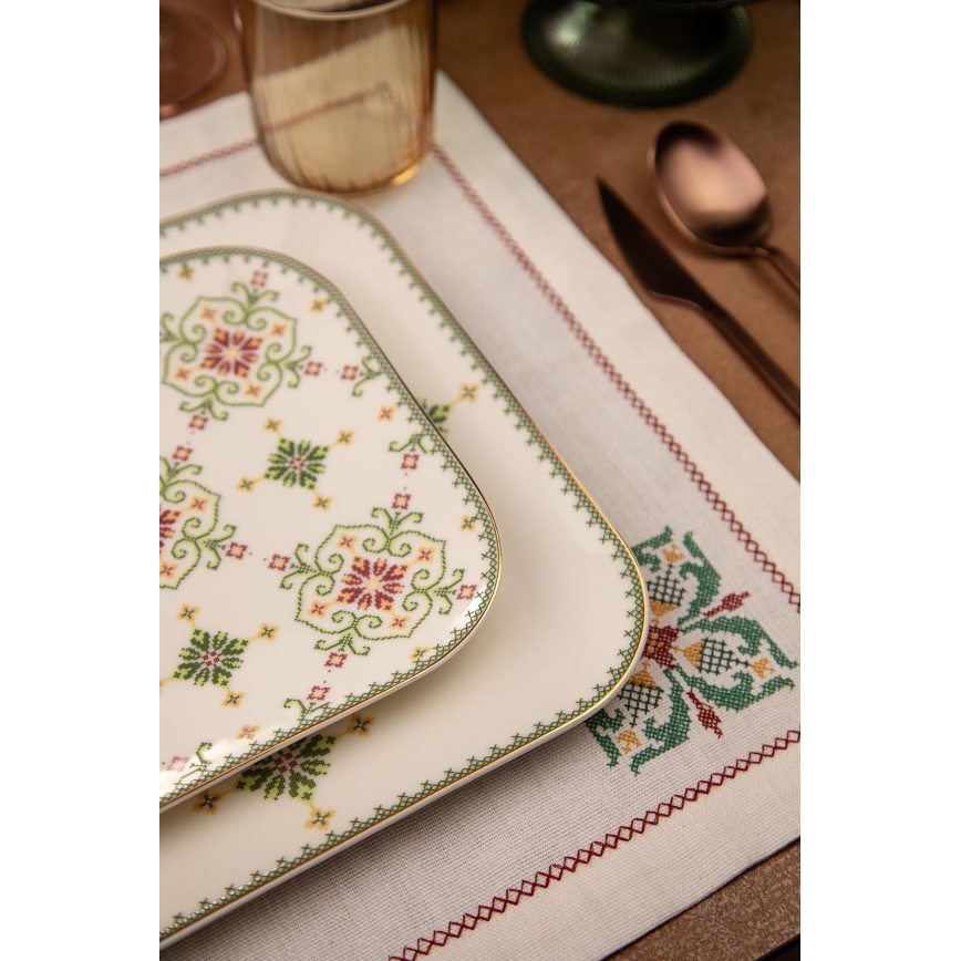 26-piece porcelain dinnerware set, white/green