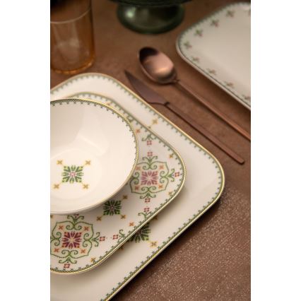 26-piece porcelain dinnerware set, white/green