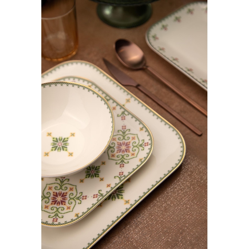 26-piece porcelain dinnerware set, white/green